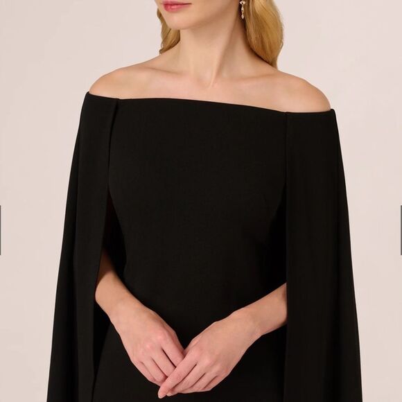 Adrianna Papell Women's Off-The-Shoulder Cape Dress Black size 4 NWT $169 - Picture 3 of 6